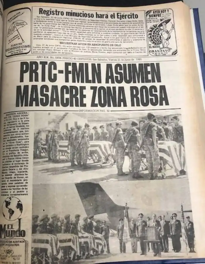 Portada de Diario El Mundo en la que el PRTC se responsabiliza de la masacre.