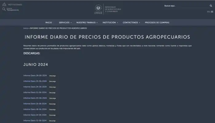 El MAG publicaba los informes diarios de precios promedio a nivel nacional. /Cortesía
