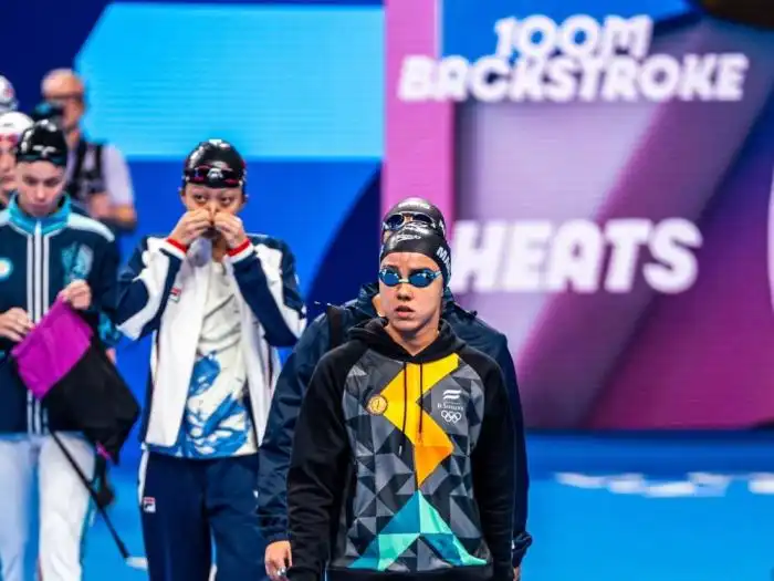 La nadadora Celina Márquez, en el momento de la presentación. / Team ESA