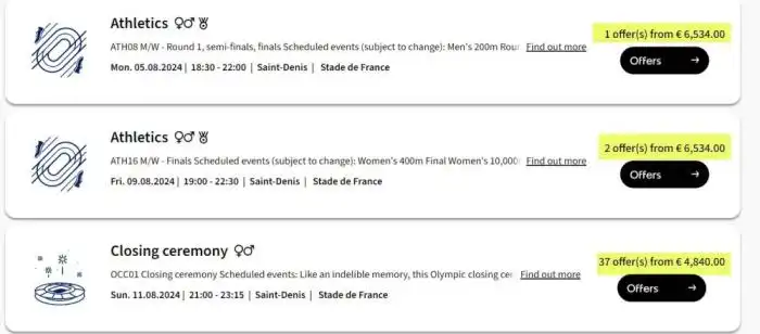 Tickets para la ceremonia de clausura.