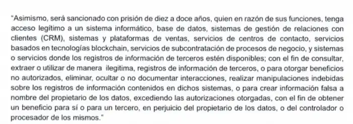 Nuevo inciso incorporado en el artículo 11 de la ley contra delitos informáticos.