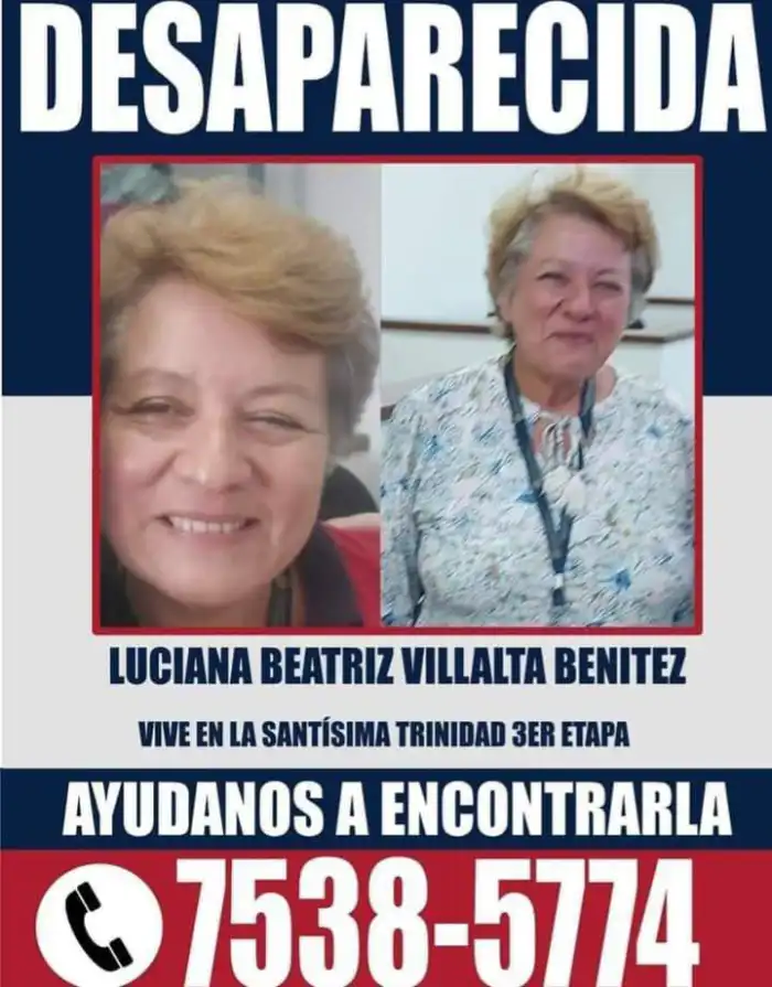 Afiche distribuido de la desaparición de la mujer, quien se encontraba en su vivienda.