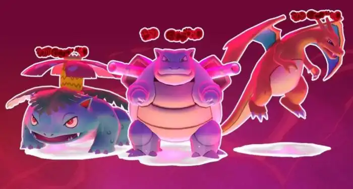 Venusaur, Blastoise y Charizard  con forma Dinamax/ Foto Europa Press.,image_description: