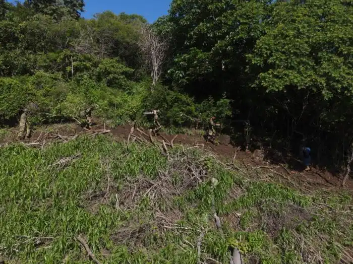 Miembros de las fuerzas militares caminan hacia el lugar donde se estrelló un helicóptero militar en Pasaquina, El Salvador, el 9 de septiembre de 2024. / Marvin Recinos