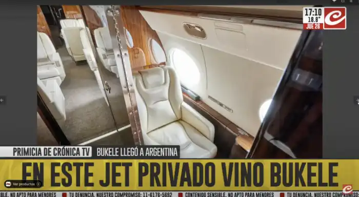 El medio Crónica TV de Argentina reveló imágenes del jet privado en el que habría llegado Bukele. 