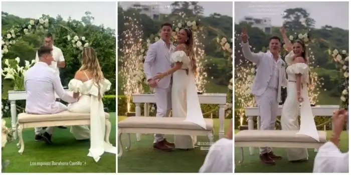 La feliz pareja lució atuendos blancos al igual que sus invitados. / Tomadas de Instagram.