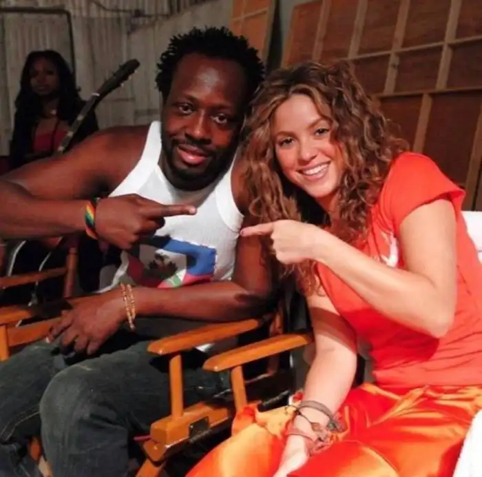 Shakira y Wyclef Jean en la grabación del videoclip de