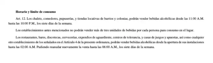 La nueva ordenanza establece horarios permitidos para la comercialización de bebidas alcohólicas. 
